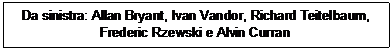 Casella di testo: Da sinistra: Allan Bryant, Ivan Vandor, Richard Teitelbaum,
Frederic Rzewski e Alvin Curran
